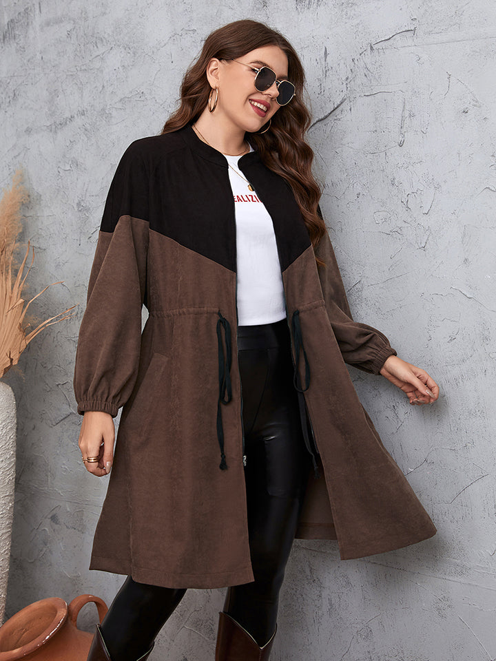 Dark Slate Gray Two-Tone Dropped Shoulder Trench Coat Clothing