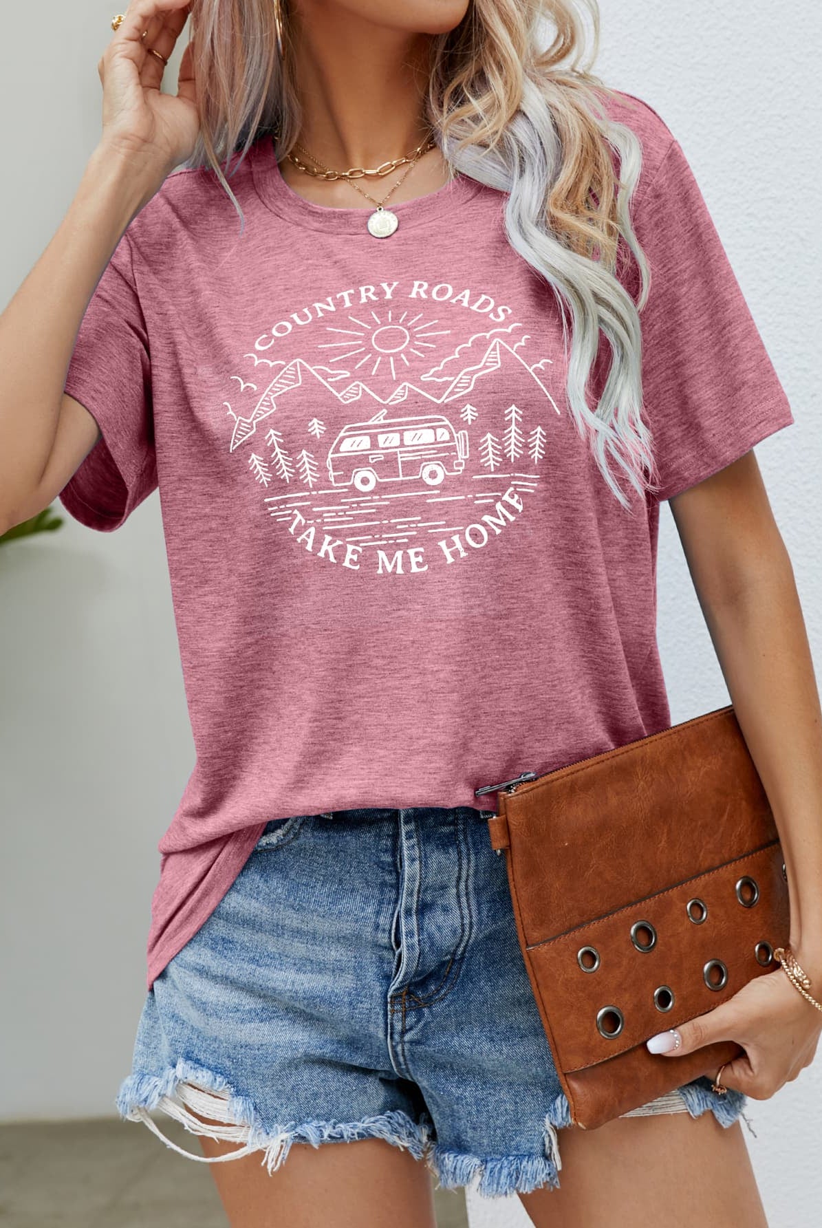 Rosy Brown COUNTRY ROADS TAKE ME HOME Graphic Tee Tops
