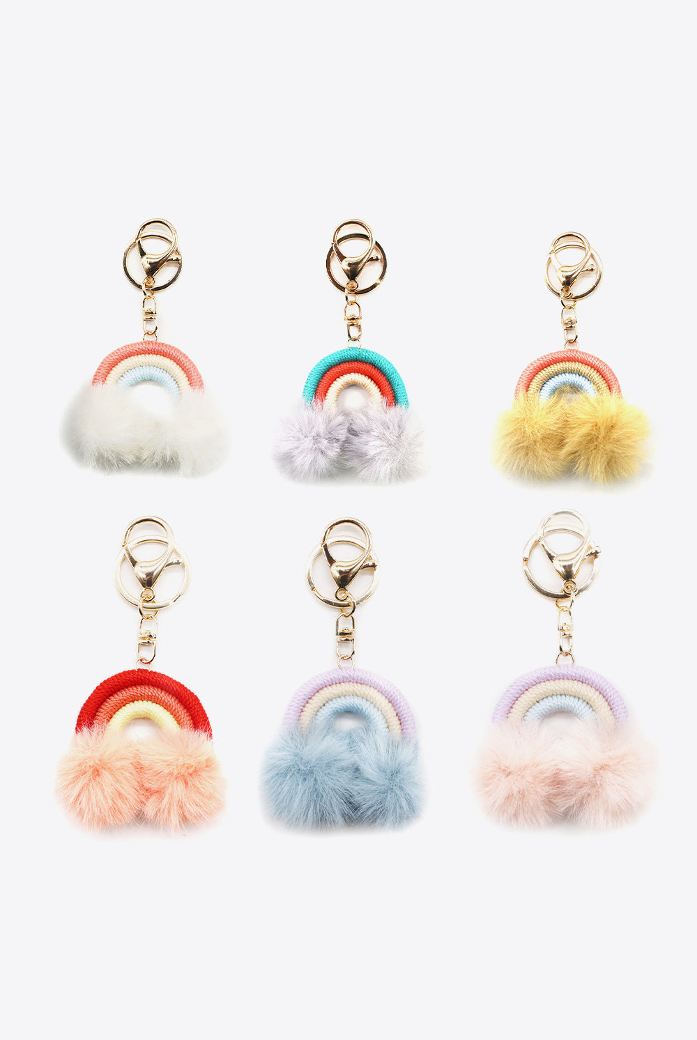 White Smoke Assorted 4-Pack Rainbow Pom Pom Keychain Key Chains