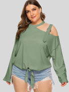 Gray Plus Size Cold-Shoulder Tied Top Clothing