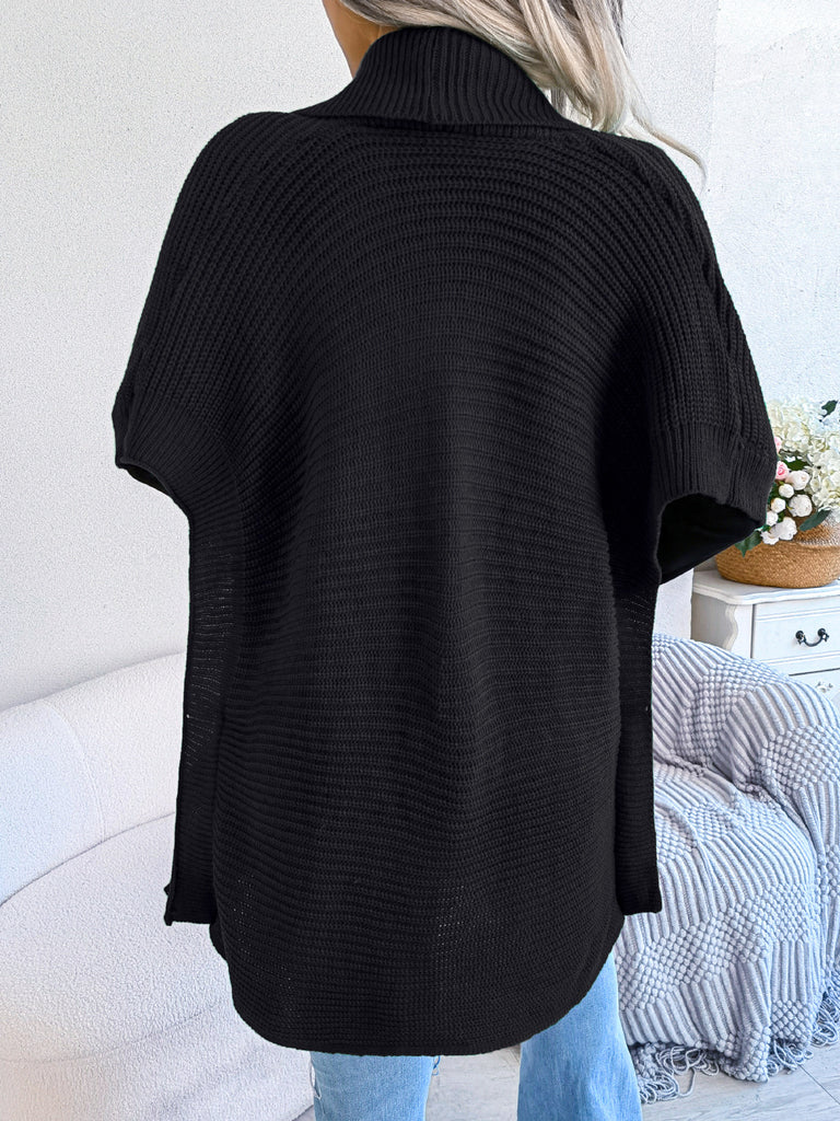 Black WKND Horizontal Ribbing Open Front Slit Cardigan Cardigan