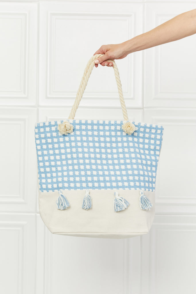 Light Gray Justin Taylor Picnic Date Tassle Tote Bag Handbags