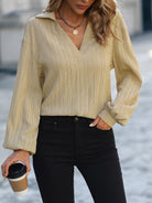 Rosy Brown Cozy Chic Johnny Collar Long Sleeve Blouse Blouses