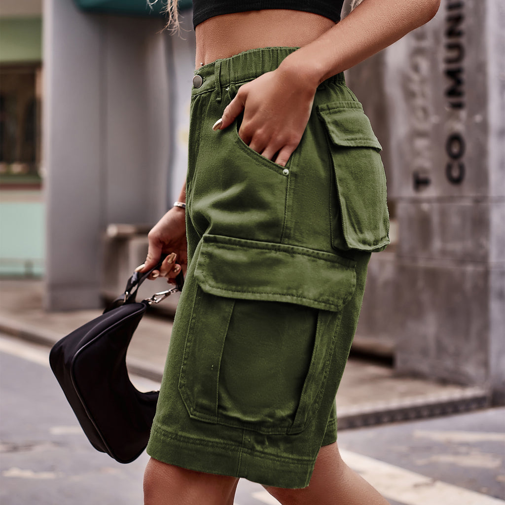 Dim Gray Denim Cargo Shorts with Pockets Denim