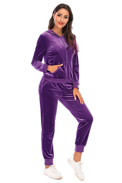Dark Slate Gray Zip-Up Hooded Jacket and Pants Set New Year Looks