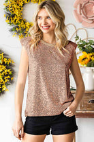 Light Gray Sequin Round Neck Capped Sleeve Tank