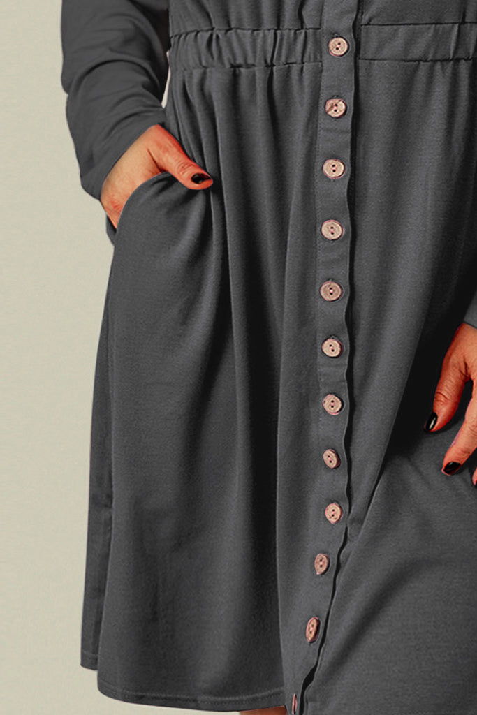 Dark Slate Gray The Magic Dress Plus Size Button Front Elastic Waist Long Sleeve Dress Dresses