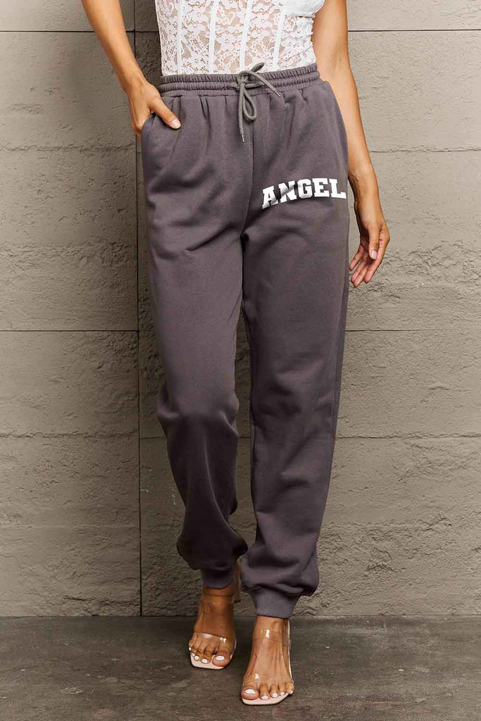 Dim Gray Simply Love Simply Love Full Size Drawstring Angel Graphic Long Sweatpants Sweatpants