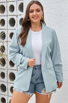 Gray Plus Size Shawl Collar Long Sleeve Blazer Plus Size Clothes