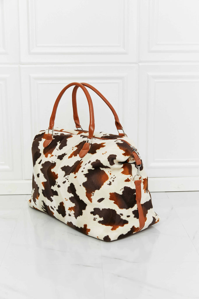 Lavender Cow Animal Print Plush Weekender Bag Travel Bag