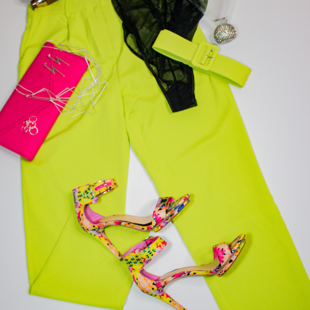 Yellow Green Nicole Slim Fit Belted Pocket Pants Pants