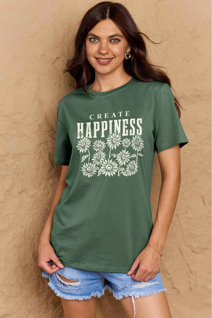 Rosy Brown Simply Love Full Size CREATE HAPPINESS Graphic Cotton T-Shirt Graphic Tees