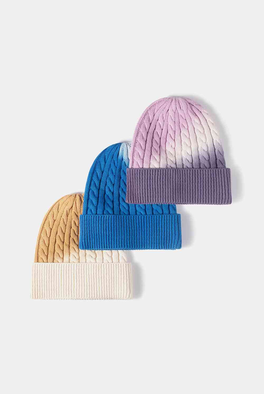 Lavender Contrast Tie-Dye Cable-Knit Cuffed Beanie Winter Accessories