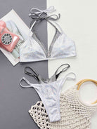 Light Gray Faux Layered Halter Neck Two-Piece Bikini Set Holiday