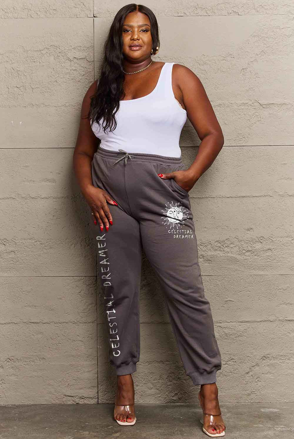 Rosy Brown Simply Love Full Size CELESTIAL DREAMER Graphic Sweatpants Sweatpants
