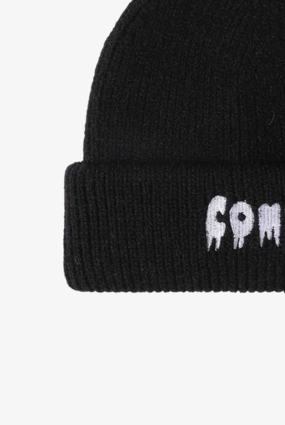 Black COME ON Embroidered Cuff Knit Beanie Winter Accessories