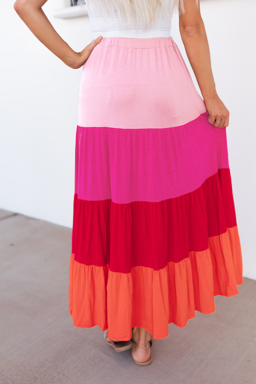 Thistle Color Block Tiered Maxi Skirt Clothing