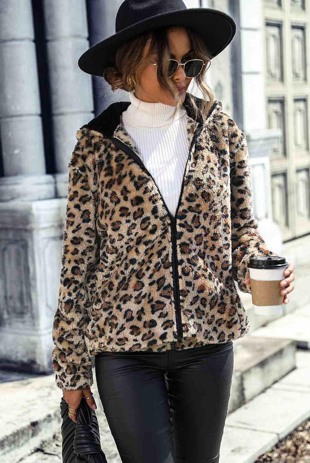 Gray Leopard Zip-Up Hooded Jacket Trends