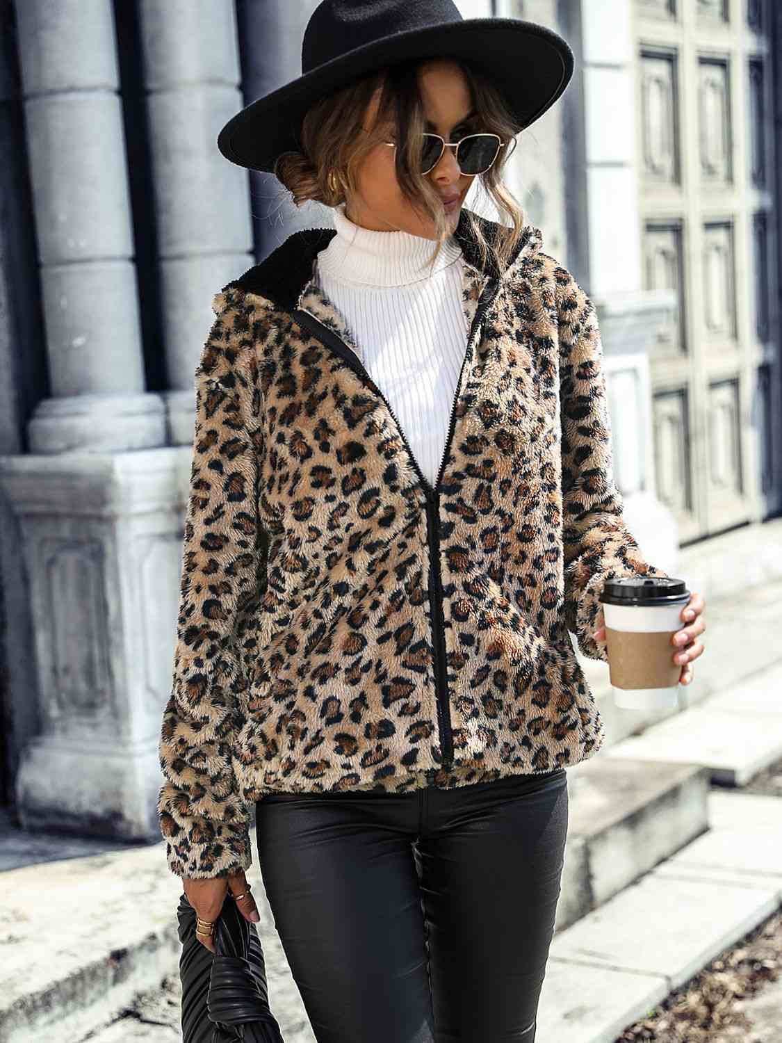 Gray Leopard Zip-Up Hooded Jacket Trends