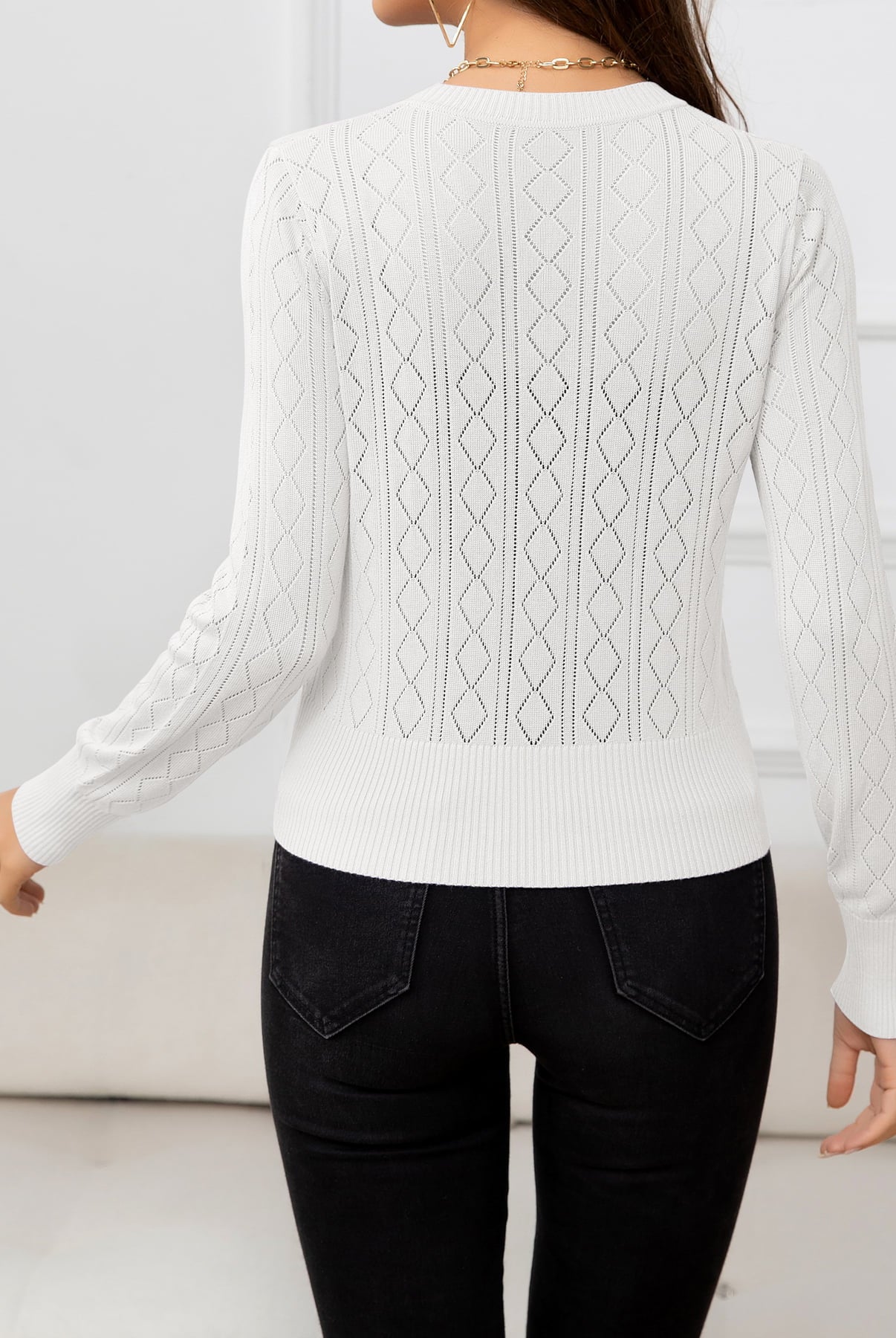 Light Gray V-Neck Buttoned Long Sleeve Knit Top Clothing