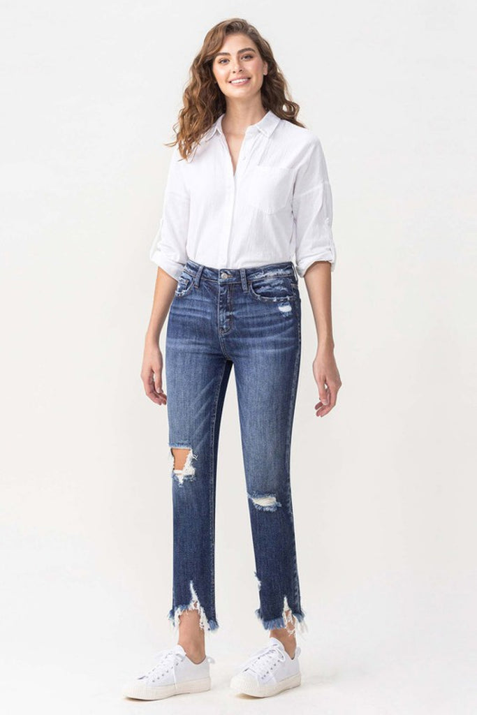 White Smoke Lovervet Jackie Full Size High Rise Crop Straight Leg Jeans Pants