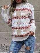 Light Slate Gray Reindeer & Snowflake Round Neck Sweater Gifts