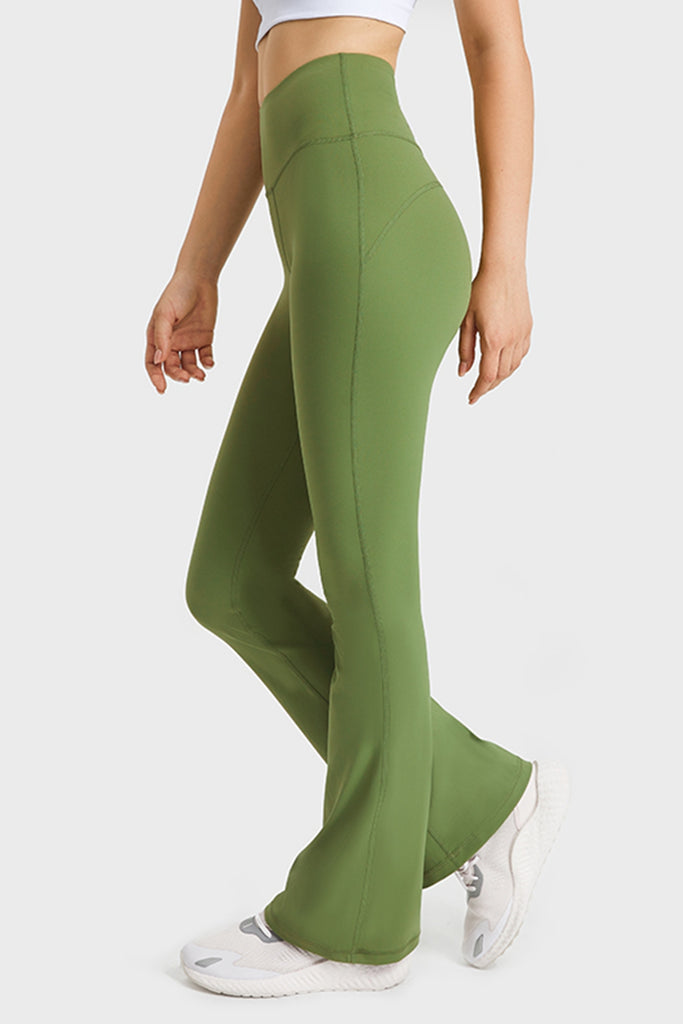 Dark Olive Green Little Hippie Elastic Waist Flare Yoga Pants Leggings
