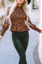 Gray Leopard Smocked Peplum Top Trends