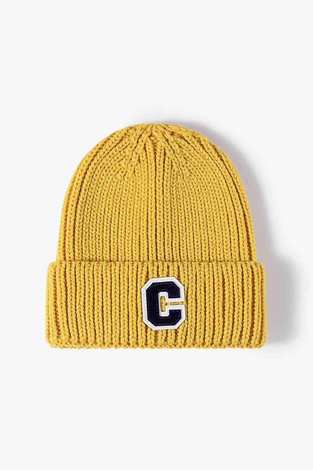 White Smoke Letter C Patch Cuffed Beanie Winter Accessories