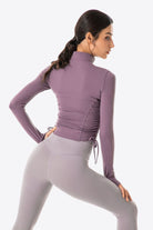 Lavender Side Drawstring Zip-Up Sports Jacket
