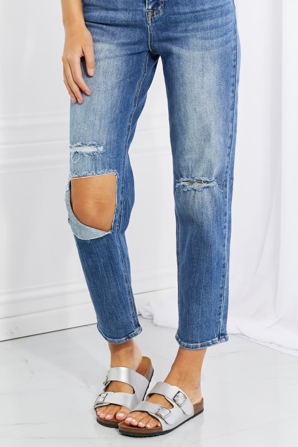 Light Gray RISEN Full Size Emily High Rise Relaxed Jeans Plus Size Clothes