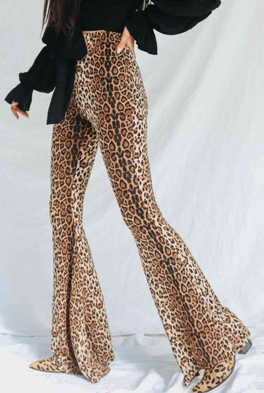 Light Gray Leopard Print Flare Leg Pants Trends
