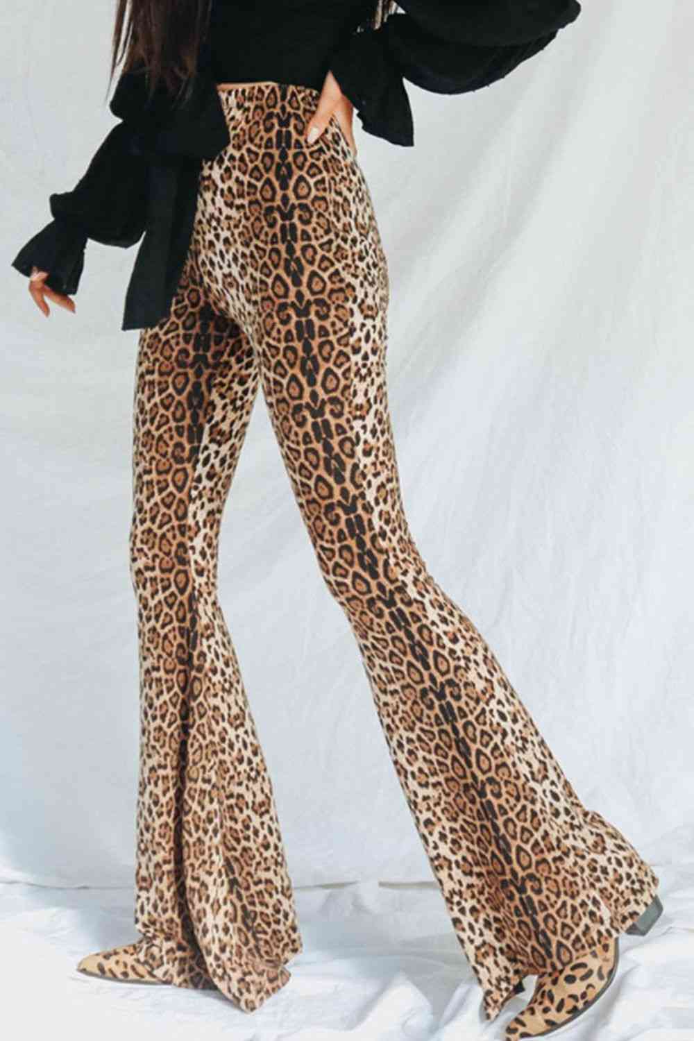 Light Gray Leopard Print Flare Leg Pants Trends