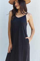 Light Gray Good Energy Full Size Cami Side Slit Maxi Dress in Black Maxi Dresses