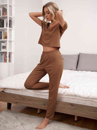 Light Gray In Love Round Neck Short Sleeve Top and Pants Lounge Set Loungewear