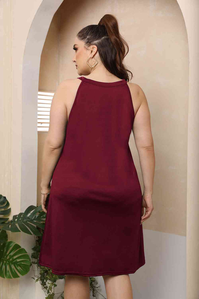 Tan Plus Size Cutout Round Neck Sleeveless Dress Plus Size Clothes