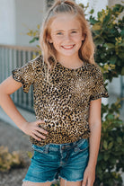 Rosy Brown Girls Leopard Short Flounce Sleeve Tee Mother's Day