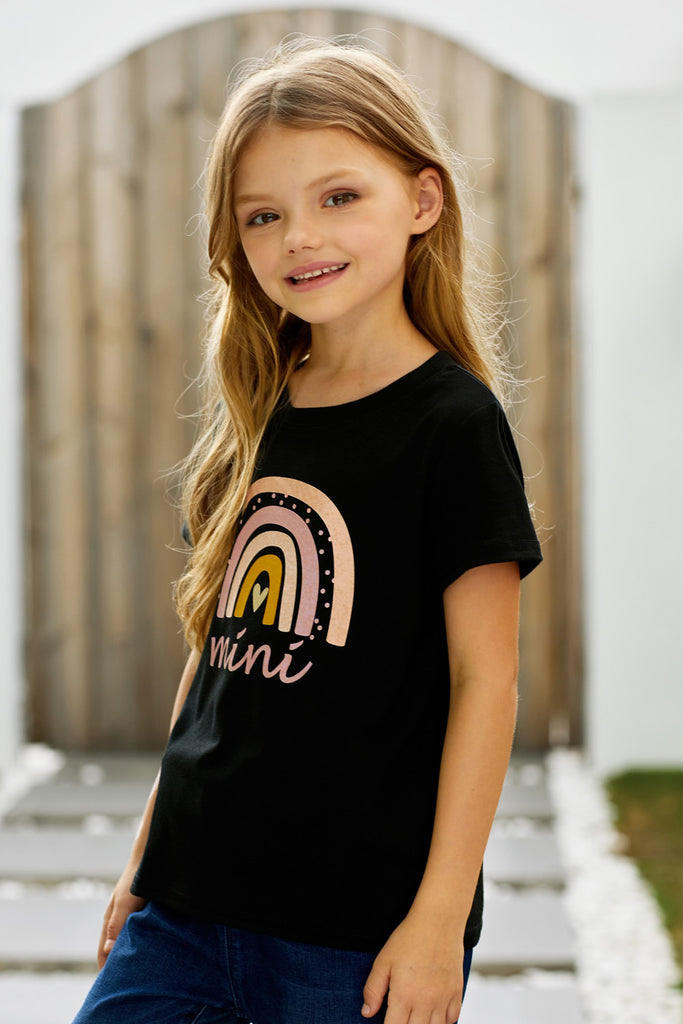 Rosy Brown Girls Graphic Round Neck Tee Shirt Mother's Day