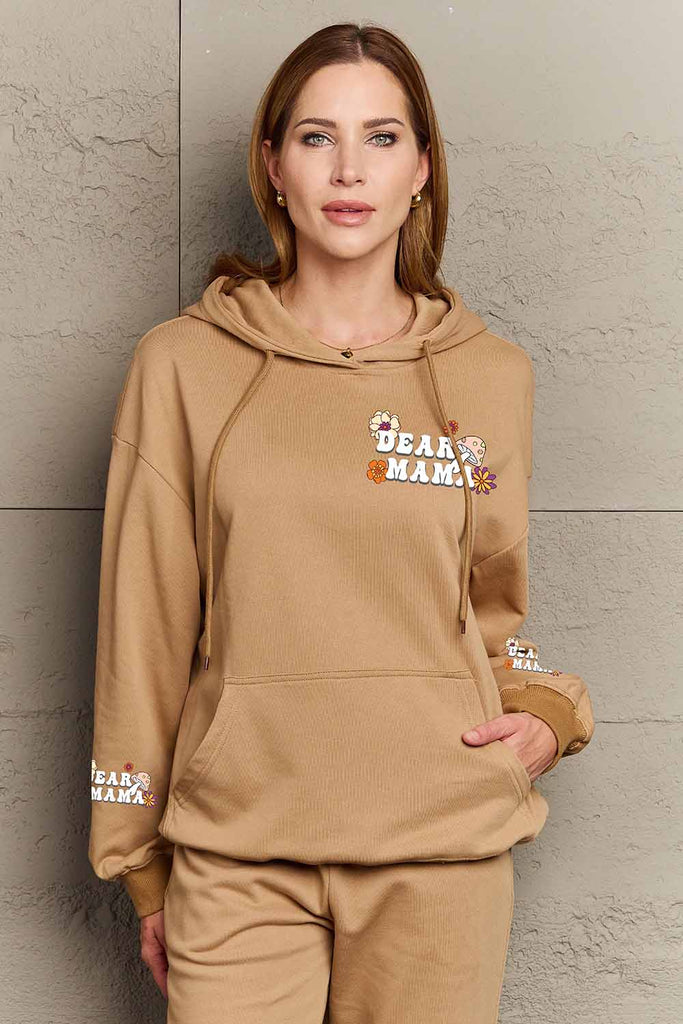 Rosy Brown Simply Love Simply Love Full Size DEAR MAMA Flower Graphic Hoodie Sweatshirts
