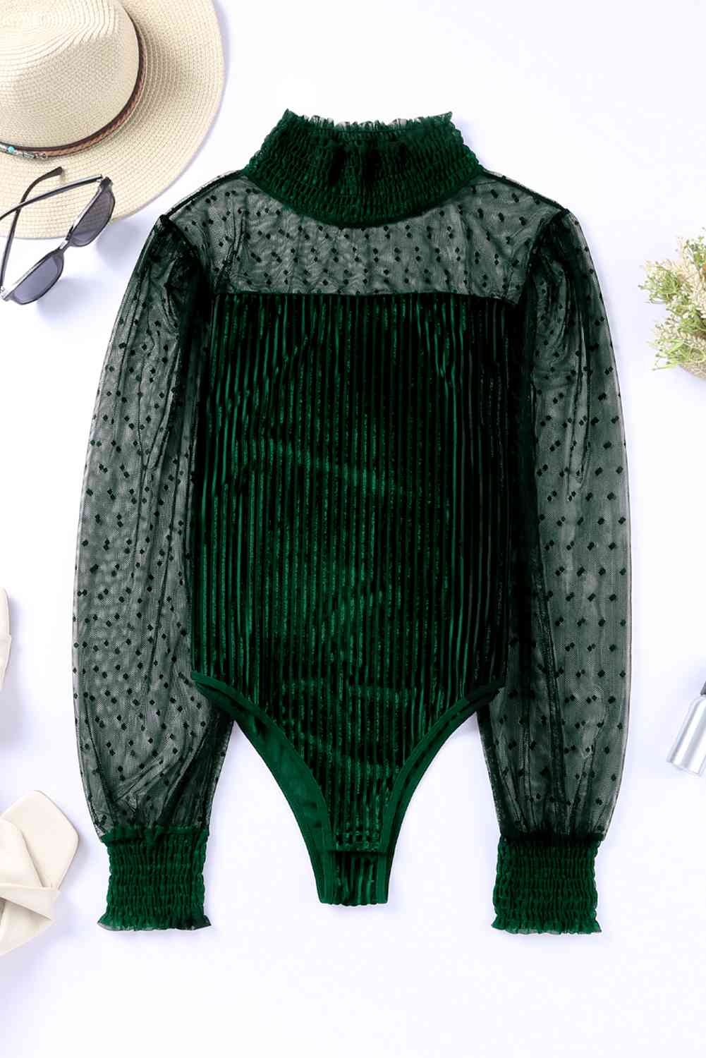 Dark Slate Gray Holly Mesh Long Sleeve Bodysuit Holiday