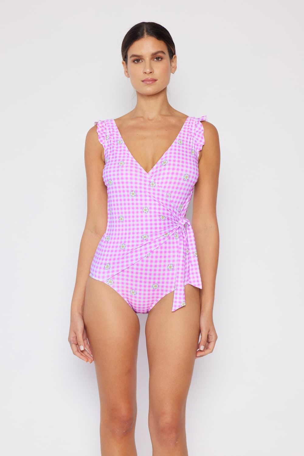 Lavender Marina West Swim Full Size Float On Ruffle Faux Wrap One-Piece in Carnation Pink Plus Size Clothes