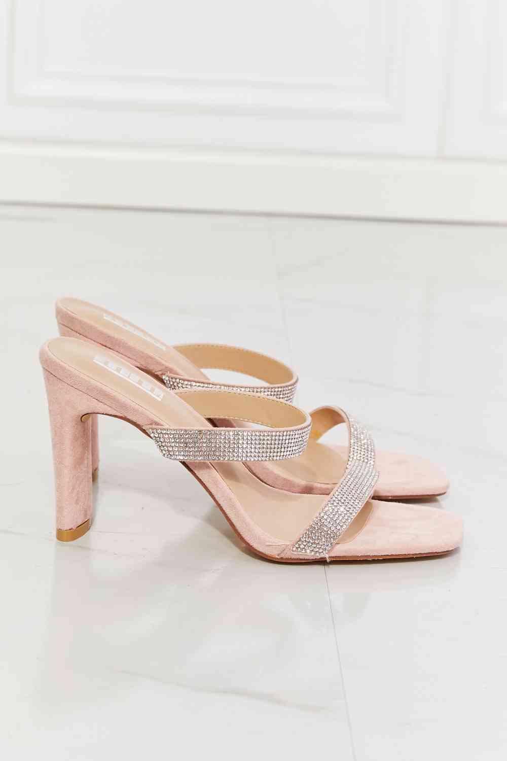 Light Gray MMShoes Leave A Little Sparkle Rhinestone Block Heel Sandal in Pink Shoes