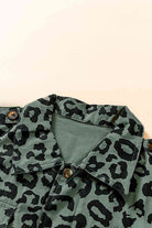 Black Double Take Leopard Drawstring Waist Jacket with Pockets Trends