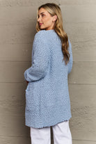 Light Slate Gray Falling For You Full Size Open Front Popcorn Cardigan Cardigan
