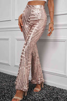 Gray Double Take Sequin High Waist Flared Pants Holiday