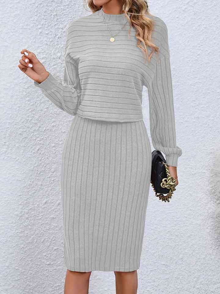 Gray Mock Neck Top and Skirt Set New Year Looks