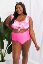 Dark Slate Gray Marina West Swim Sanibel Crop Swim Top and Ruched Bottoms Set in Pink Swimwear