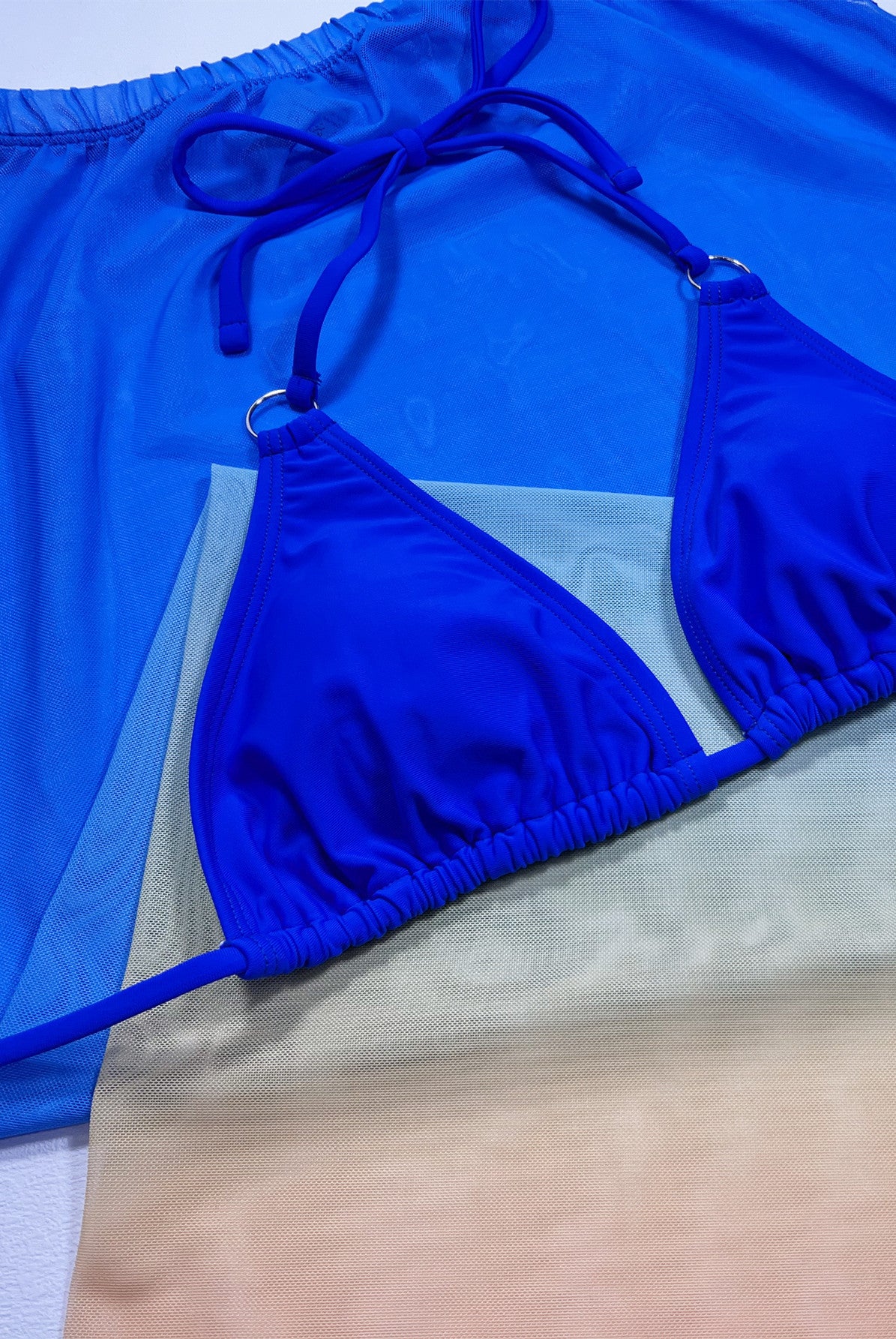 Medium Blue Gradient Halter Neck Three-Piece Swim Set Clothing