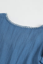 Steel Blue Ruffled V-Neck Flounce Sleeve Textured Dress Dresses