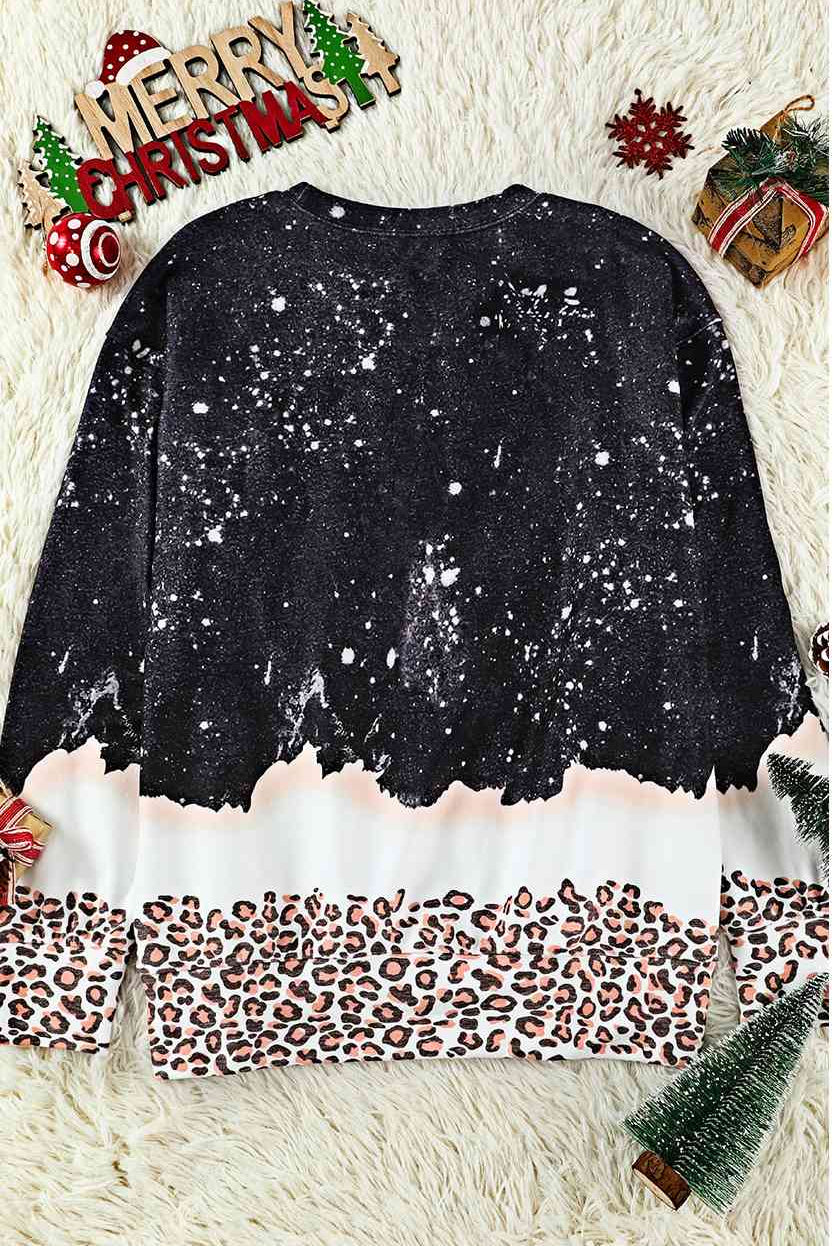 Black Vintage Santa CHRISTMAS Graphic Leopard Sweatshirt Gifts